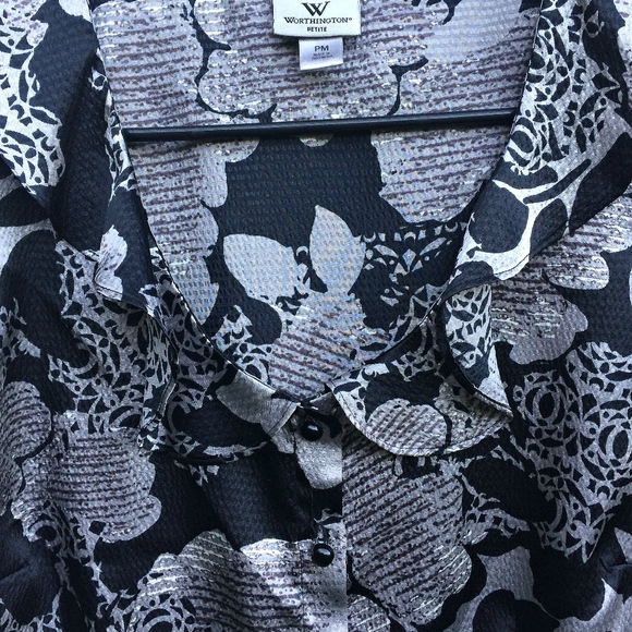 Worthington Black and Silver Floral Blouse - Petite Medium - Picture 8 of 8